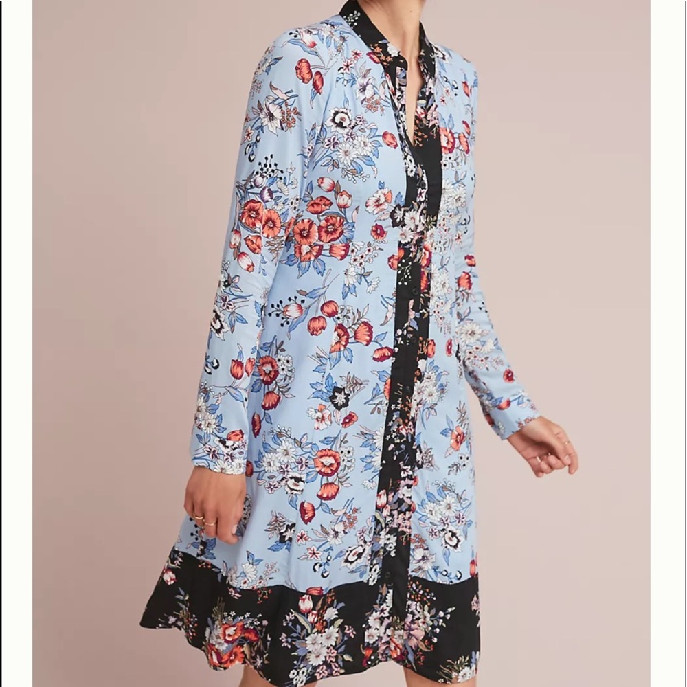 Anthropologie Maeve Leyster Floral Shirtdress Midi Tie Back Size 4